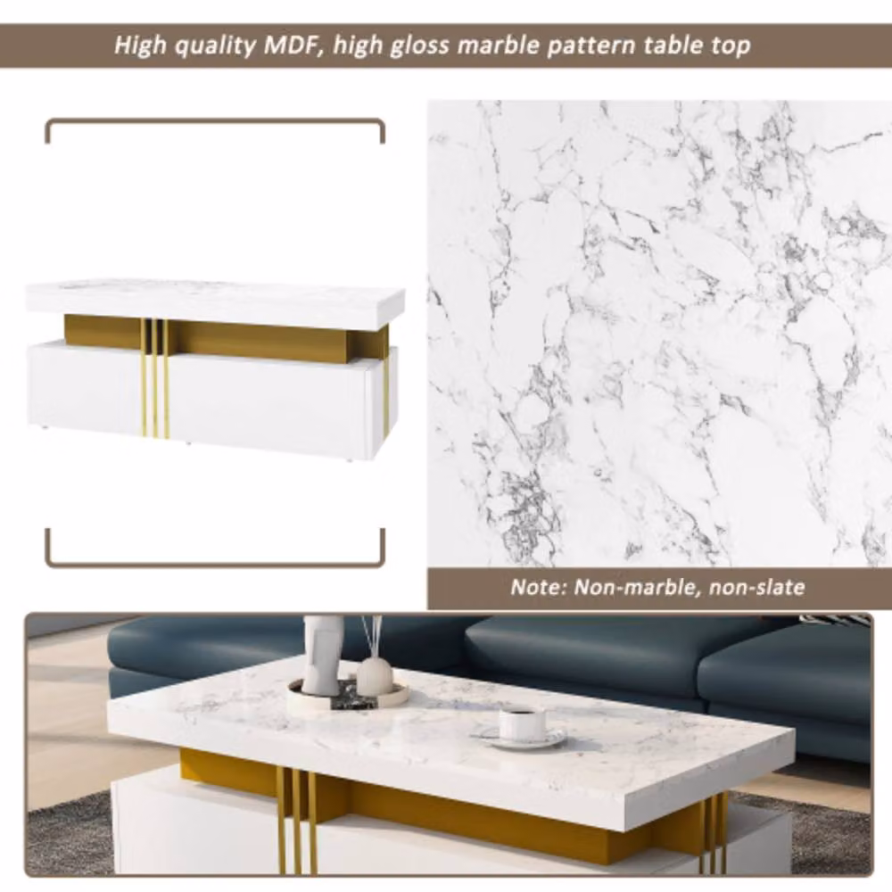 BTM White Glossy TV Stand and Coffee Table Set with 5 Drawers – 6