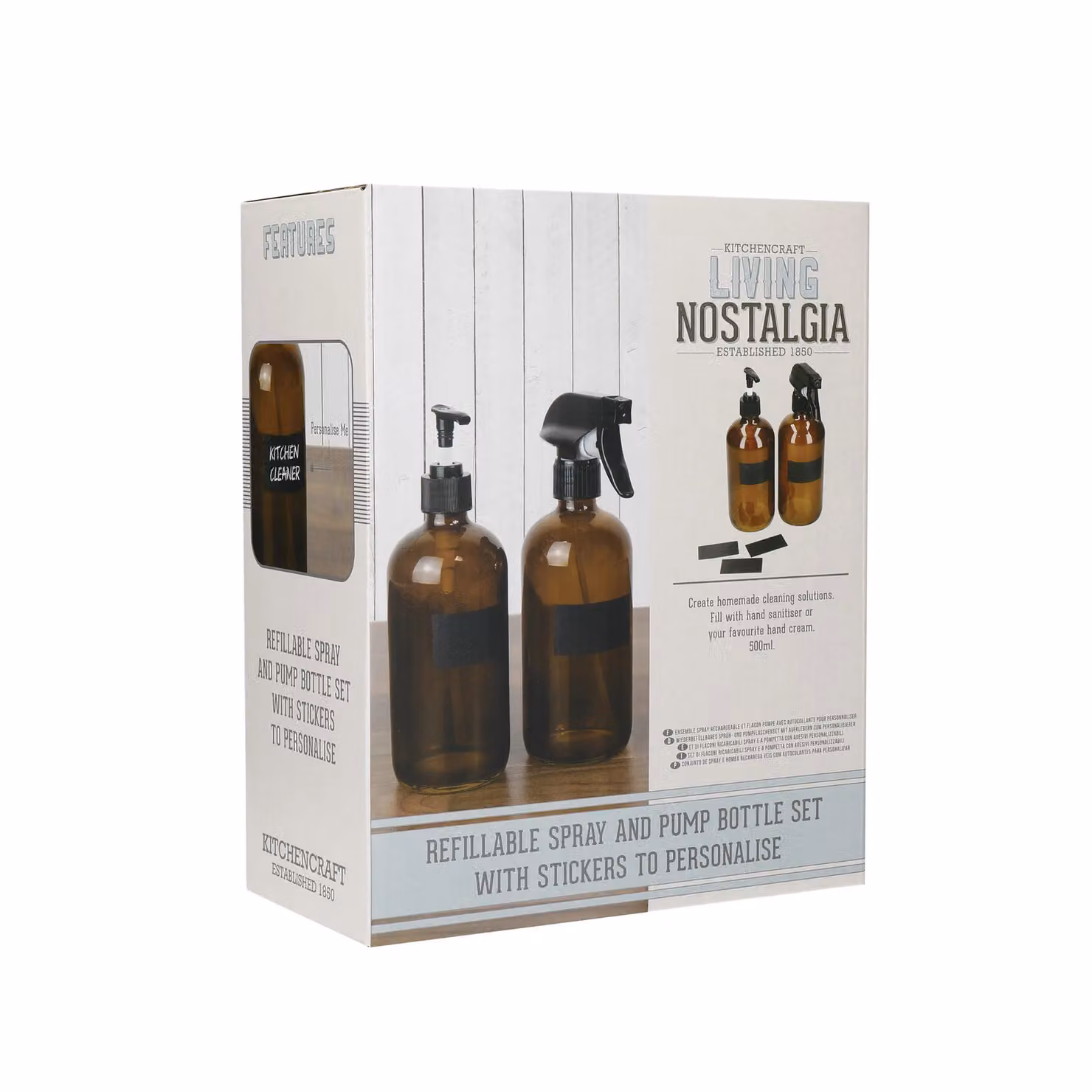 KitchenCraft Living Nostalgia 2pc Refillable Glass Pump and Spray Bottle Set in Brown – 4