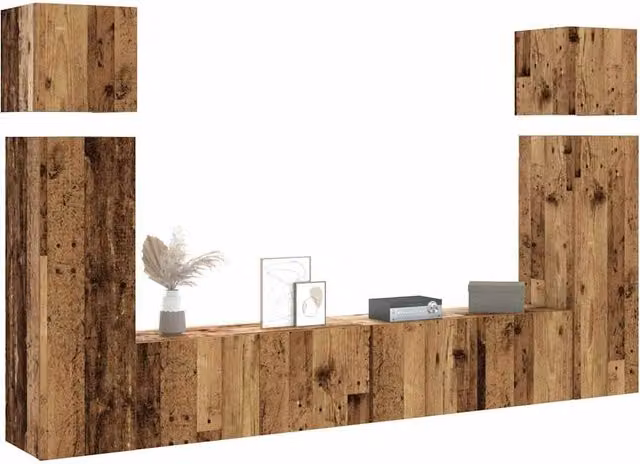 Berkfield Home 8 Piece Wall-Mounted Classic TV Cabinet Set in Brown Matt Engineered Wood – 1
