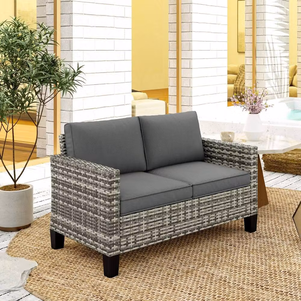 Wyld Haus Kalazi 2 Seater Outdoor Rattan Sofa in Grey with Cushions – 8