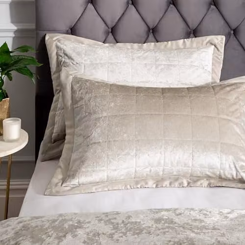 Catherine Lansfield Crushed Velvet Pillowsham Pair in Beige – 1