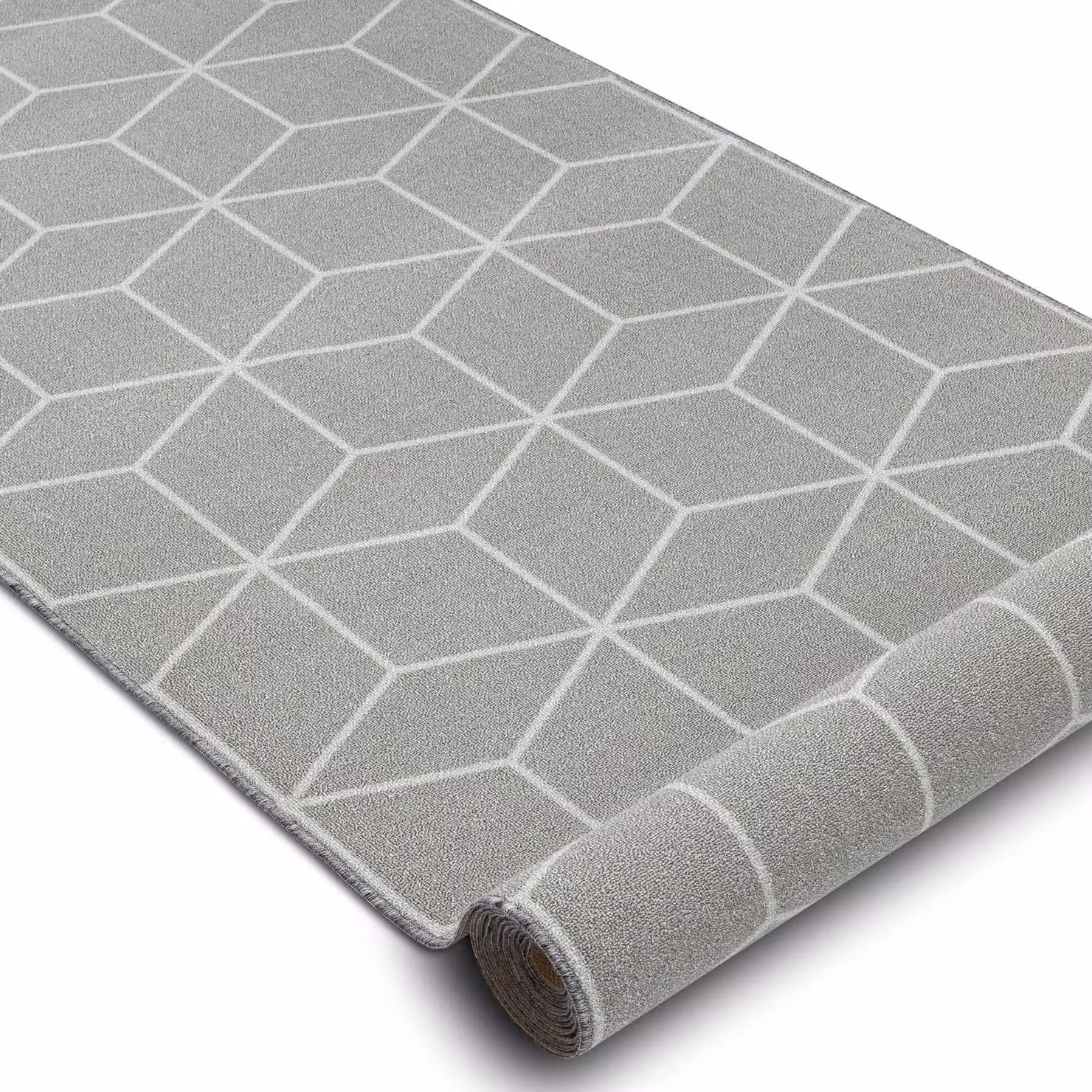 RugsX Anti-Slip Grey Geometric Cube Runner, W: 100 cm, L: 390 cm – 2