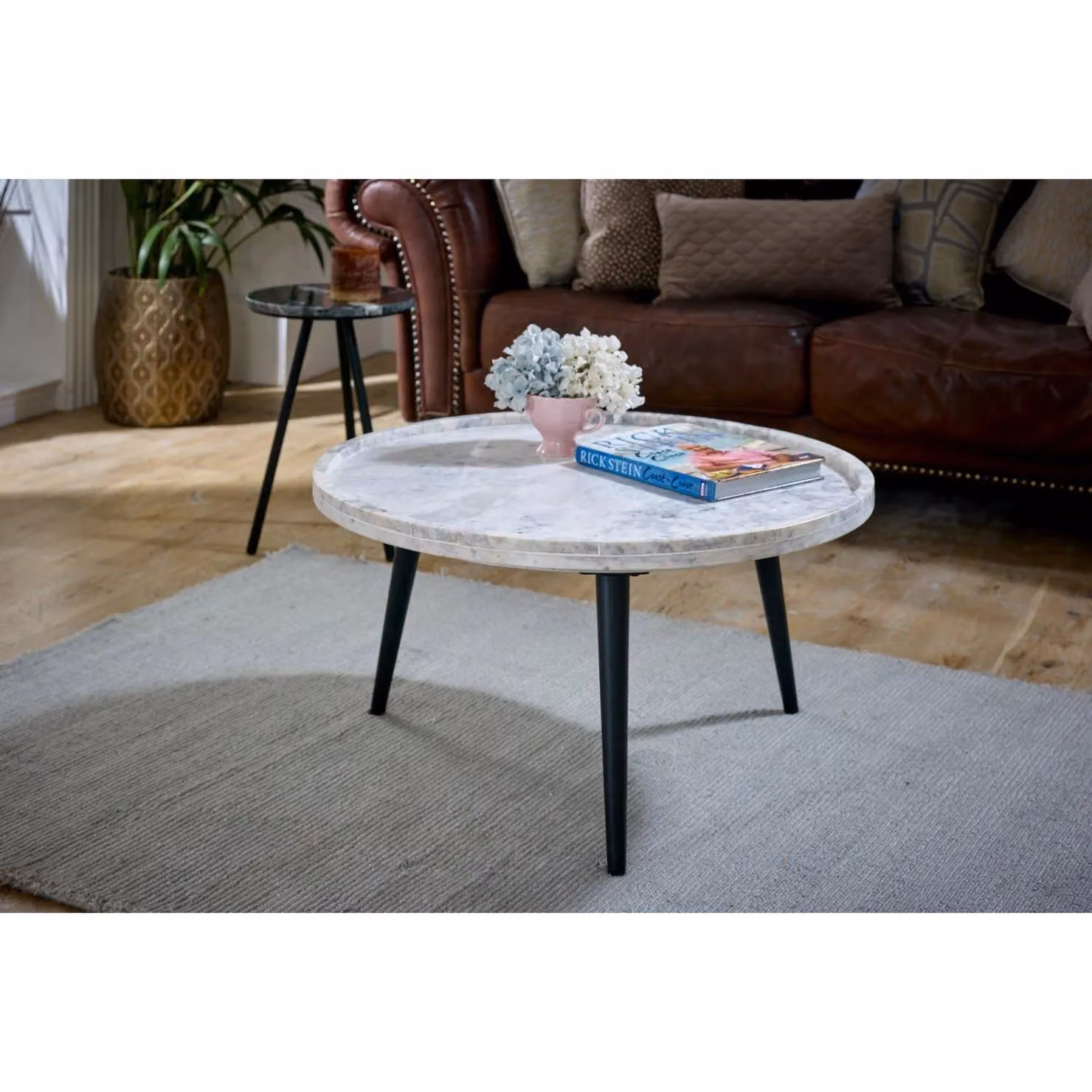 IH Design Tilden Coffee Table with Marble Top and Metal Legs in Light Grey, W: 70 cm, D: 70 cm, H: 36 cm – 2
