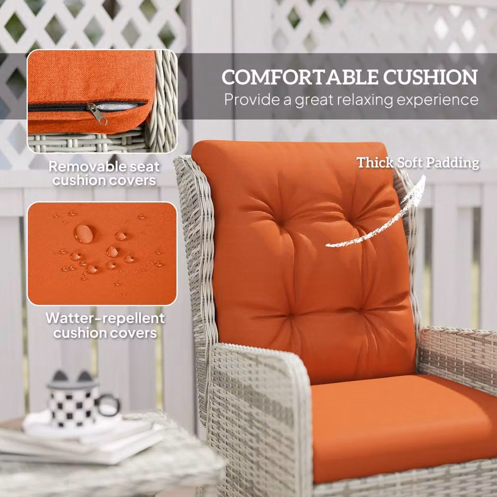Wyld Haus Bapa 5 Piece Orange Rattan Reclining Bistro Set with Glass Top and Footstools – 3
