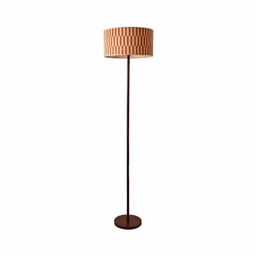 ValueLights Heather Dark Wood Floor Lamp with Orange Checkerboard Bamboo Shade and Bulb, H: 180 cm, W: 30 cm, D: 30 cm – 2