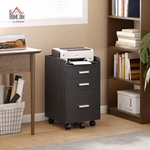HOMCOM 3 Drawer Filing Cabinet in Black for Home or Office – 2