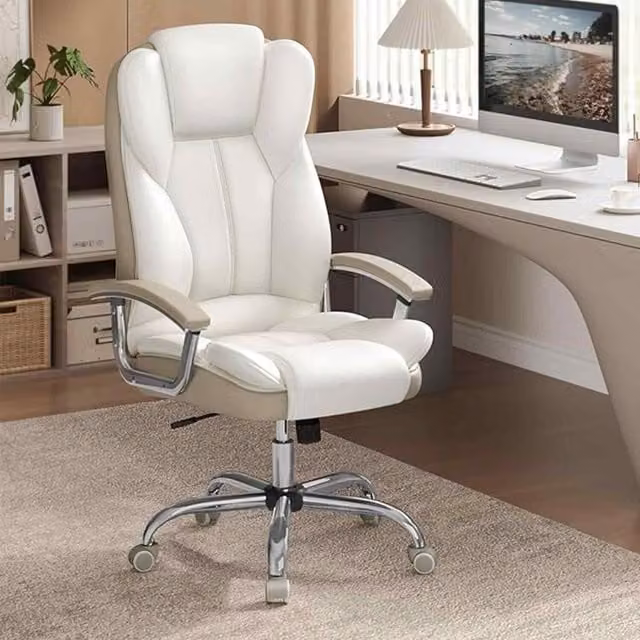 The Bazaarist Executive Office Chair with Adjustable Armrests in Cream White and Camel Brown