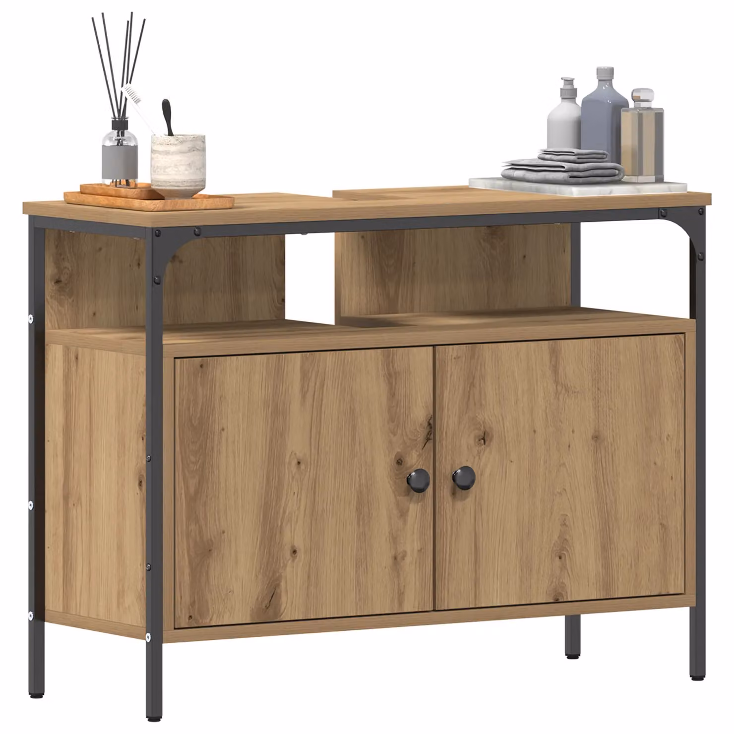 Berkfield Home Artisan Oak Bathroom Sink Cabinet in Brown, W/D/H: 80 x 30 x 60 cm – 3