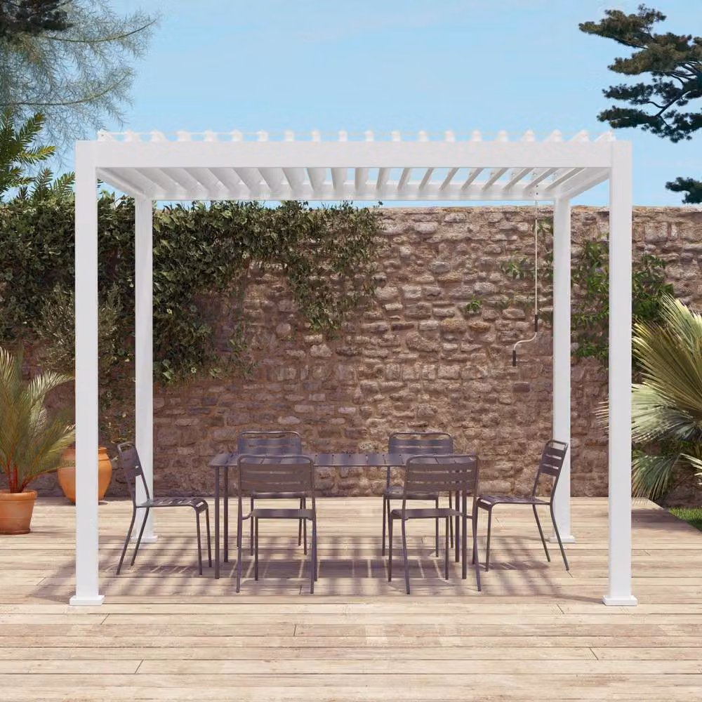 sweeek V2 Louvered Aluminium Pergola in White, W: 301 cm, D: 301 cm, H: 257 cm – 3
