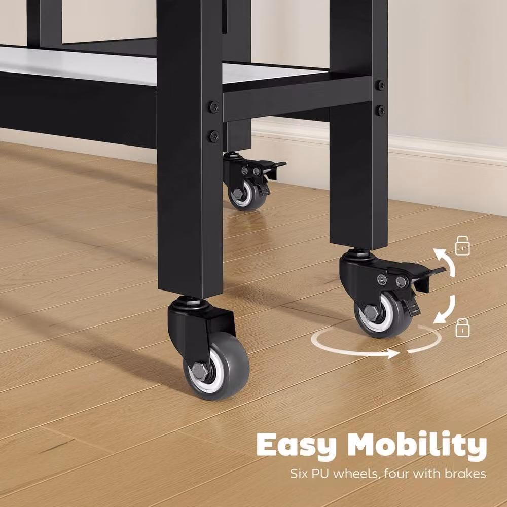 STILVORA Folding Dining Table with Shelf and Lockable Wheels in White – 5