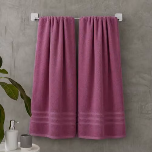 Catherine Lansfield Cotton Bath Sheet Pair, Raspberry Red/Pink, W: 90 cm, H: 140 cm – 1