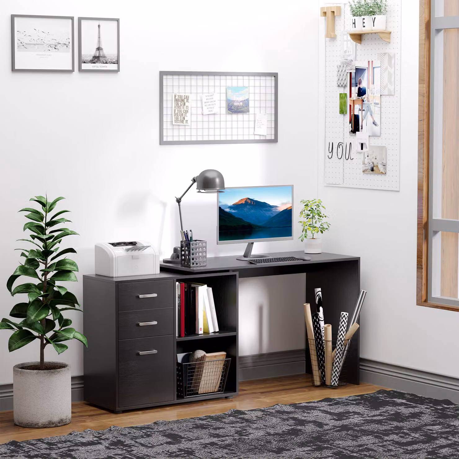 HOMCOM L-Shaped Computer Desk with Drawer and Shelf in Black – 7