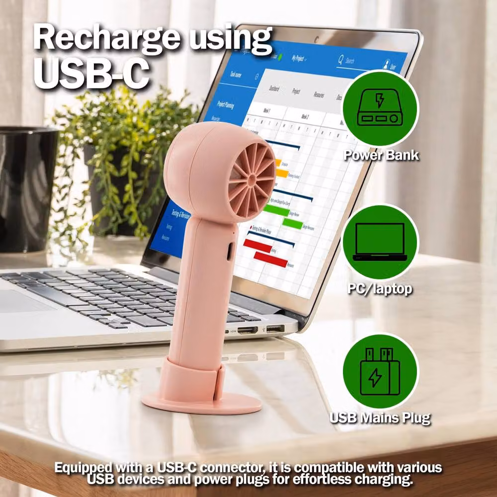 Tanness Portable Handheld Mini Fan with Foldable Design and USB Rechargeable Functionality in Pink – 5