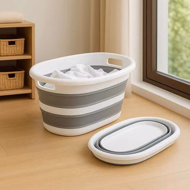 VOGREX Large Collapsible Pop Up Laundry Basket with Handles, White and Multicolour, W/D/H: 48.0 x 23.0 x 23.0 cm – 1