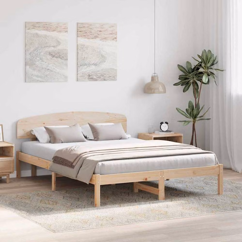 Berkfield Home Solid Wood Pine Bed Frame with Headboard, Beige, W: 160 cm, L: 200 cm – 2