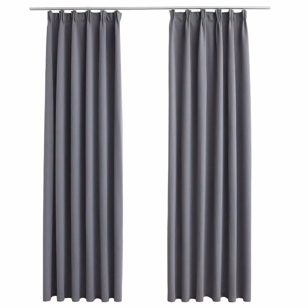 Berkfield Home Grey Blackout Fabric Curtain Panels with Hooks, 2 Pack, W: 140 cm, H: 225 cm – 2