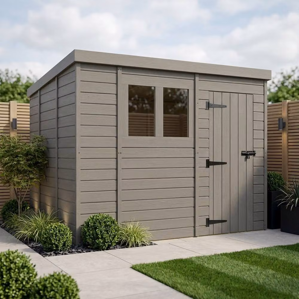 Buttercup Farm Grey Composite Pent Garden Shed with Single Door and Windows W/D/H: 274 x 274 x 210 cm – 2