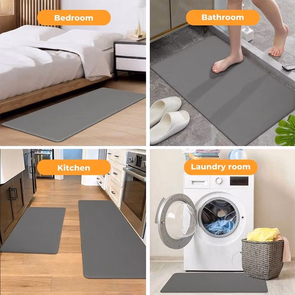 KORVIXA Set of 2 Non-Slip Woven Rubber Kitchen Mats in Grey, W/D/H: 100 x 100 x 1 cm – 2