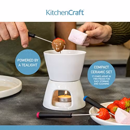 KitchenCraft Chocolate Fondue Set in White – 2