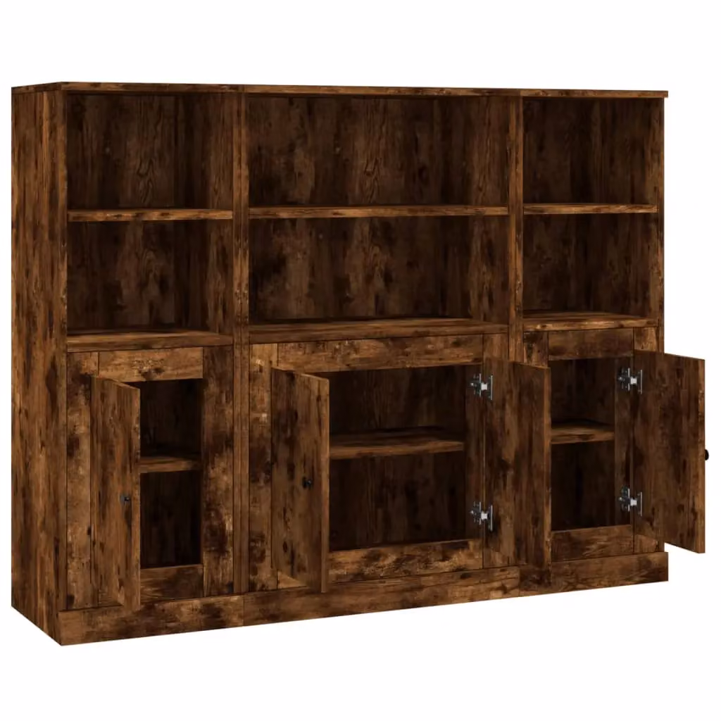 Berkfield Home Set of 3 Smoked Oak Highboards in Brown, Engineered Wood – 3