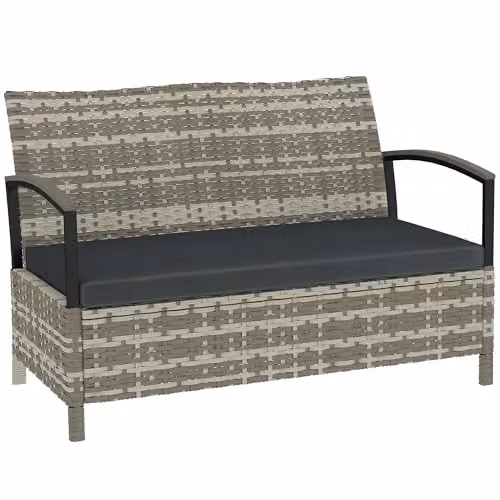 Outsunny 125L 2 Seater Garden Storage Bench in Grey PE Rattan and Metal