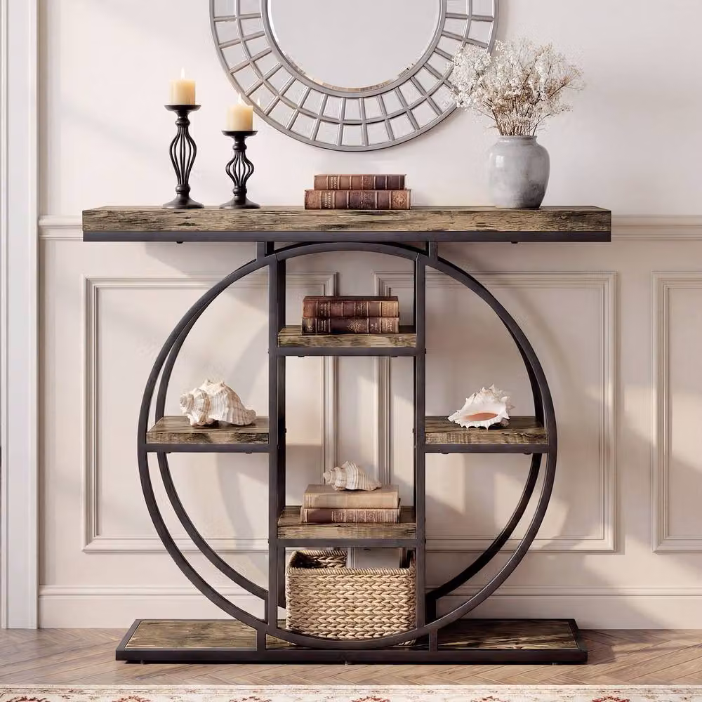 HOMCOM Industrial Console Table with Storage Shelves in Brown, Width: 100 cm – 2