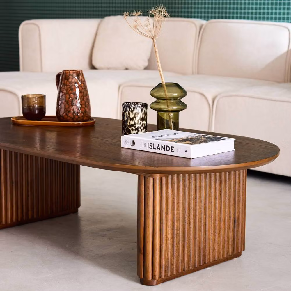 sweeek Oval Coffee Table in Dark Brown Oak Veneer and Rubberwood, W/D/H: 65 x 35 x 12 cm – 3