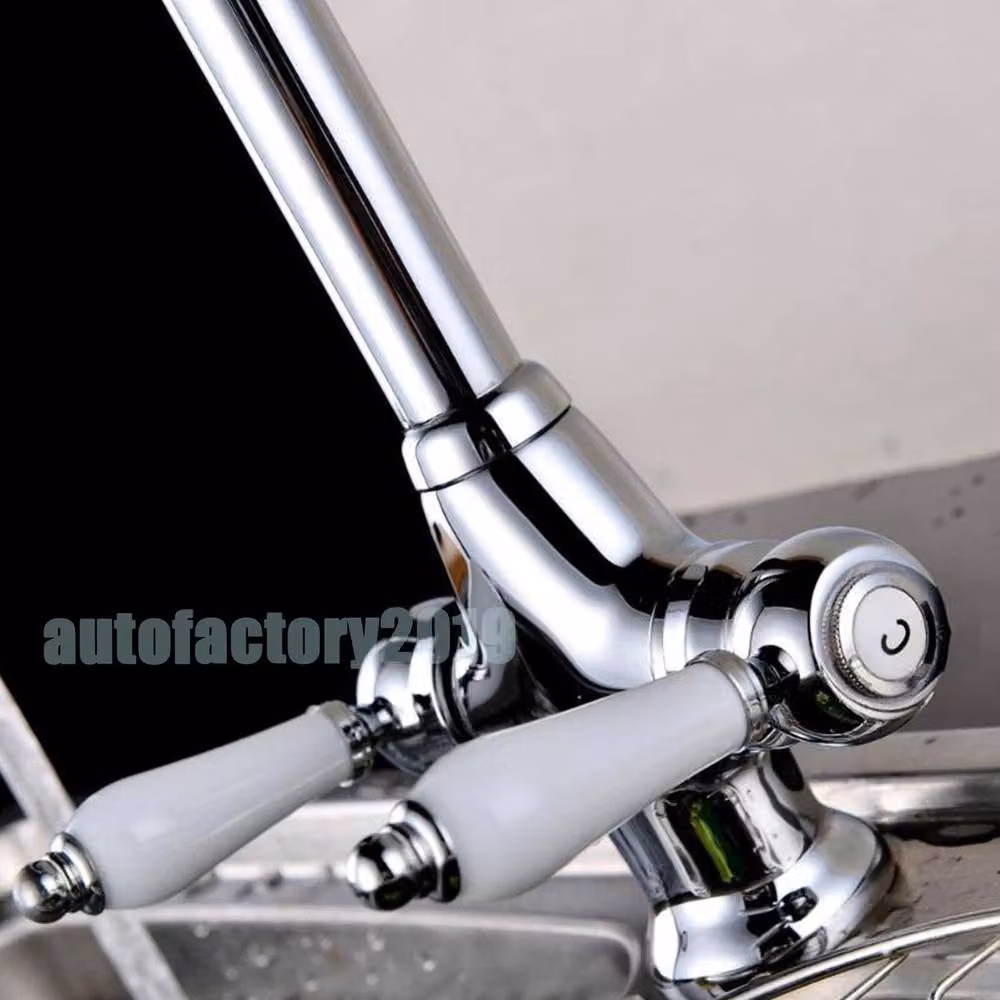NESTLUNE Silver Swivel Twin Lever Kitchen Sink Tap with Chrome Finish, W: 100 cm, D: 52 cm – 3
