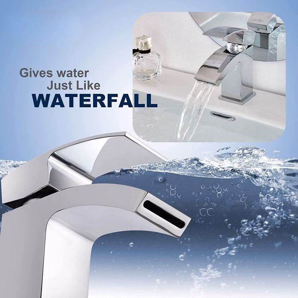 BATHWEST Waterfall Basin Sink Mixer Tap, Single Lever Monobloc Chrome Bathroom Tap in Metallic Silver – 2