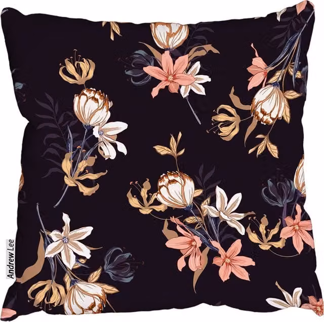 Andrew Lee Pink and Multicolour Floral Square Cushion, W/D/H: 60 x 60 x 1 cm