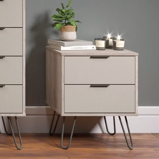 Core Products Augusta 2 Drawer Bedside Cabinet in Driftwood, Grey and White