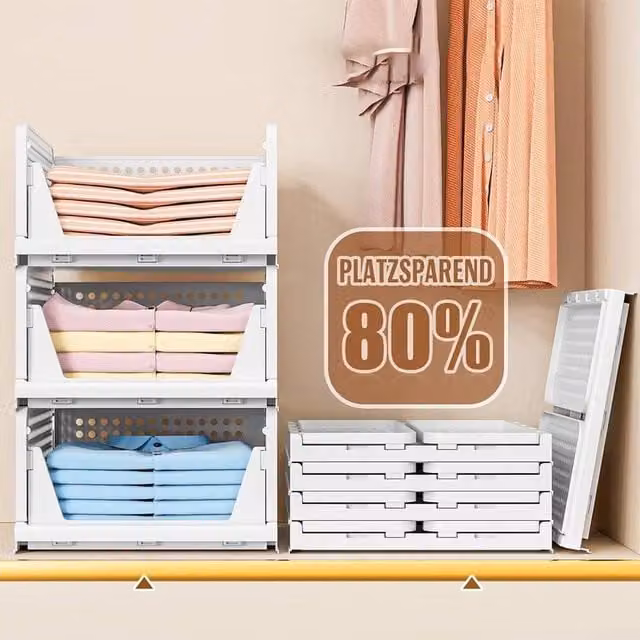 EONLION 4 Pack Stackable Wardrobe Storage Organisers in White