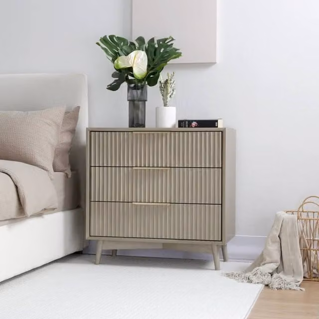 Home Garden Direct Monza 3 Drawer Chest with Fluted Front in Grey and Pale Ash – 1