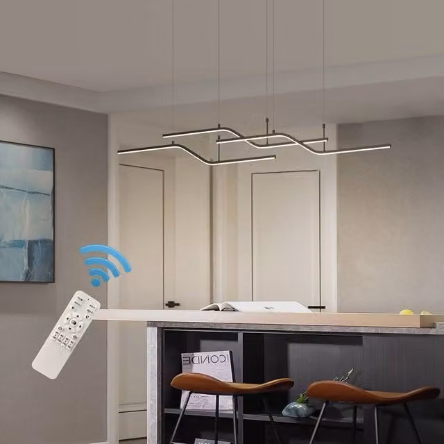 NIVOR 3 LED Wave Chandelier Black Adjustable Pendant Ceiling Light with Remote Control and Dimming Function – 1