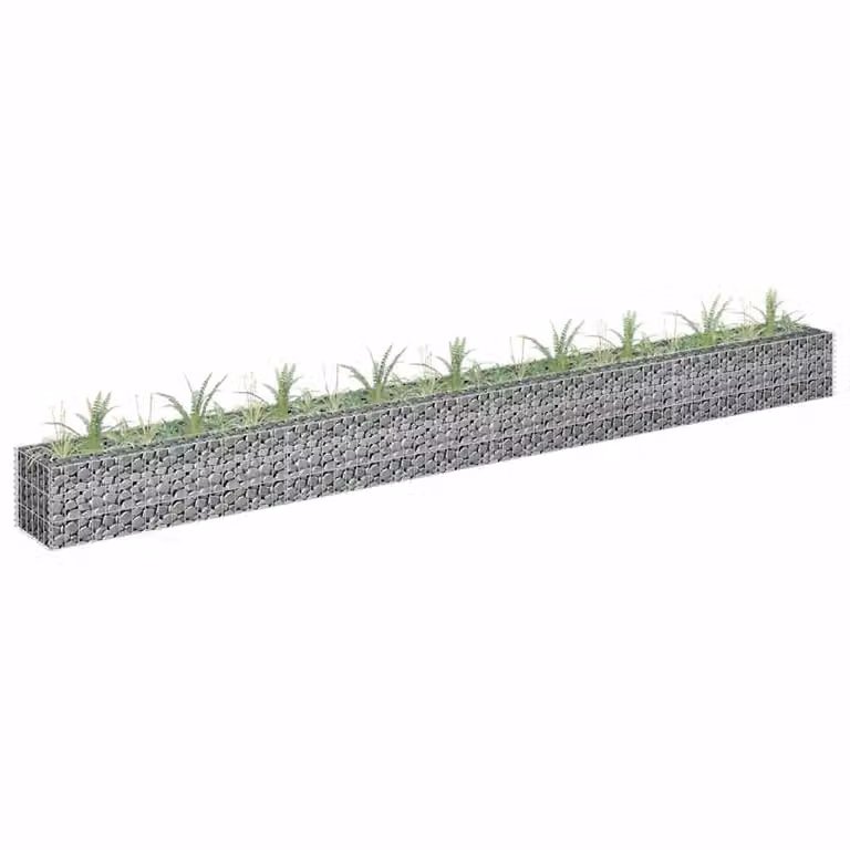 Berkfield Home Silver Galvanised Steel Stone Gabion Raised Bed, W: 360 cm, D: 30 cm, H: 30 cm
