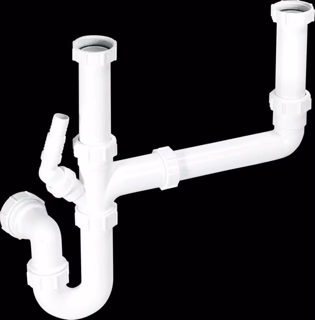 McAlpine SK2 Standard Double Bowl Kit in White Plastic with Tubular Trap – 1