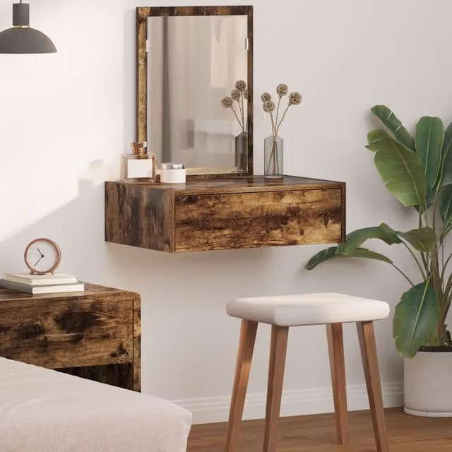 Berkfield Home Wall Mounted Dressing Table in Smoked Oak Brown, W/D/H: 60 x 40 x 70 cm