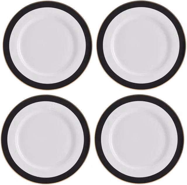 Mikasa Luxe Deco 4-Piece Bone China Dinner Plate Set in White and Gold with Geometric Design, Diameter: 28 cm – 6