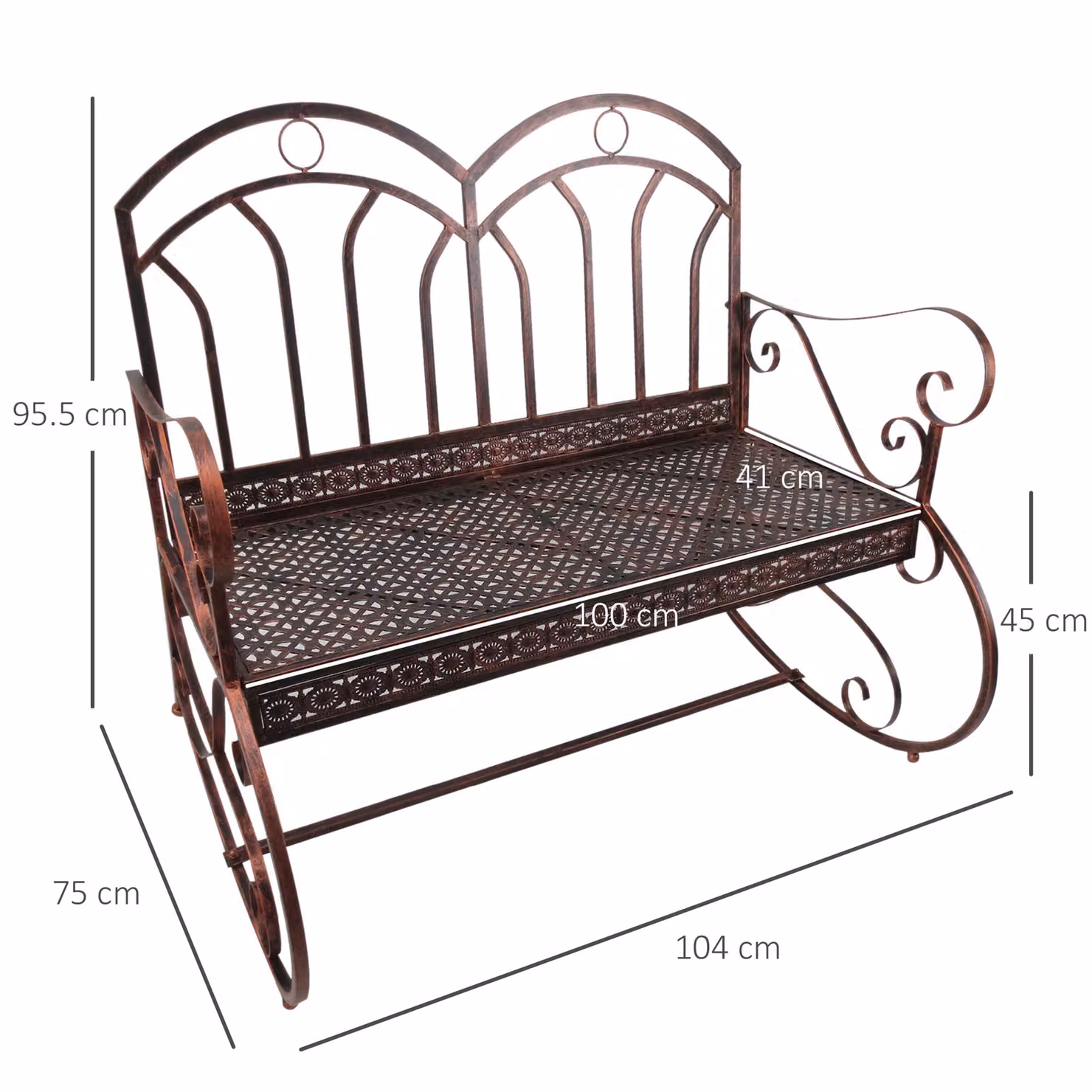 Outsunny 2 Seater Metal Garden Rocking Chair Swing Bench in Bronze – 3