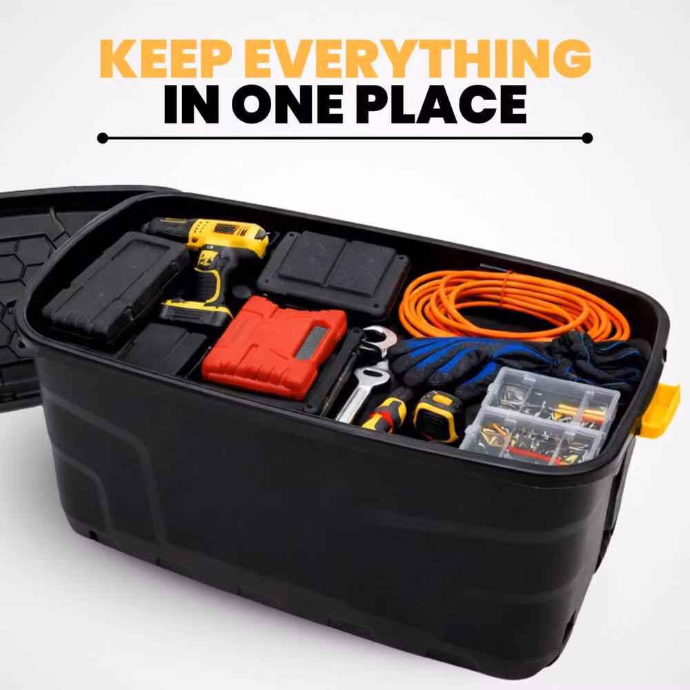 Novecrafto Extra Large 190L Heavy-Duty Storage Box with Lid and Wheels, Black, W/D/H: 120 x 59 x 66 cm – 8