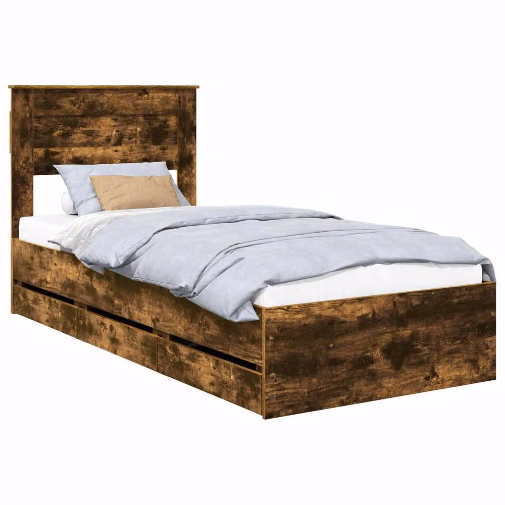 Berkfield Home Modern Bed Frame with Drawers in Smoked Oak Brown, W/D/H: 190 x 75 x 75 cm – 2