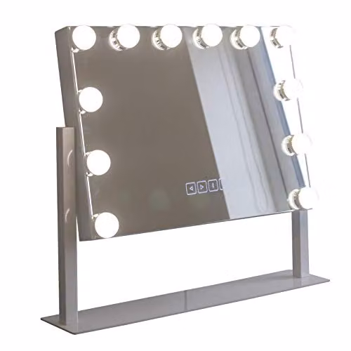 At Home Comforts Hollywood Wall Mount Makeup Mirror in White with 12 LED Bulbs, 3 Lighting Modes and Bluetooth Connectivity – 1