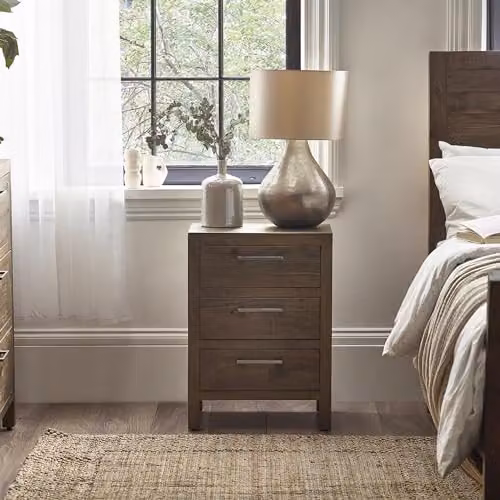 Julian Bowen Industrial Pine Bedside Table in Beige and Brown, W: 66 cm, D: 48 cm, H: 34 cm – 1