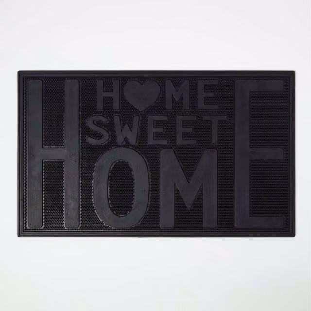 Homescapes Black Rubber Non-Slip and Weatherproof Rectangular Doormat