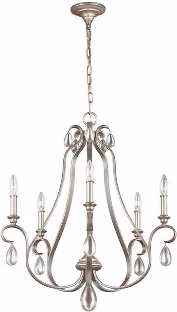 Loops 5 Bulb Chandelier Hanging Pendant Light in Sunrise Silver with E14 60W LED Compatible Bulbs – 1