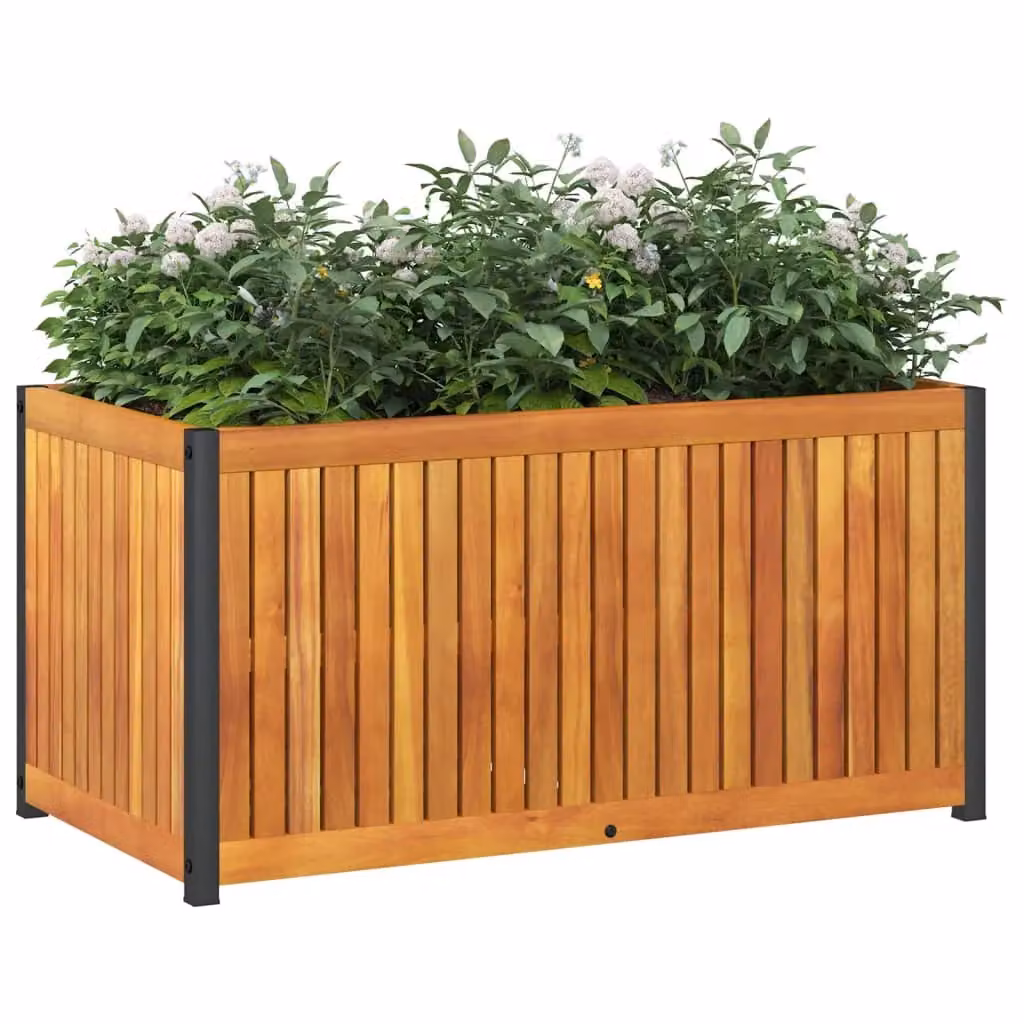 Berkfield Home Garden Planter in Brown, Solid Wood and Steel, W: 85 cm, D: 45 cm, H: 44 cm – 2