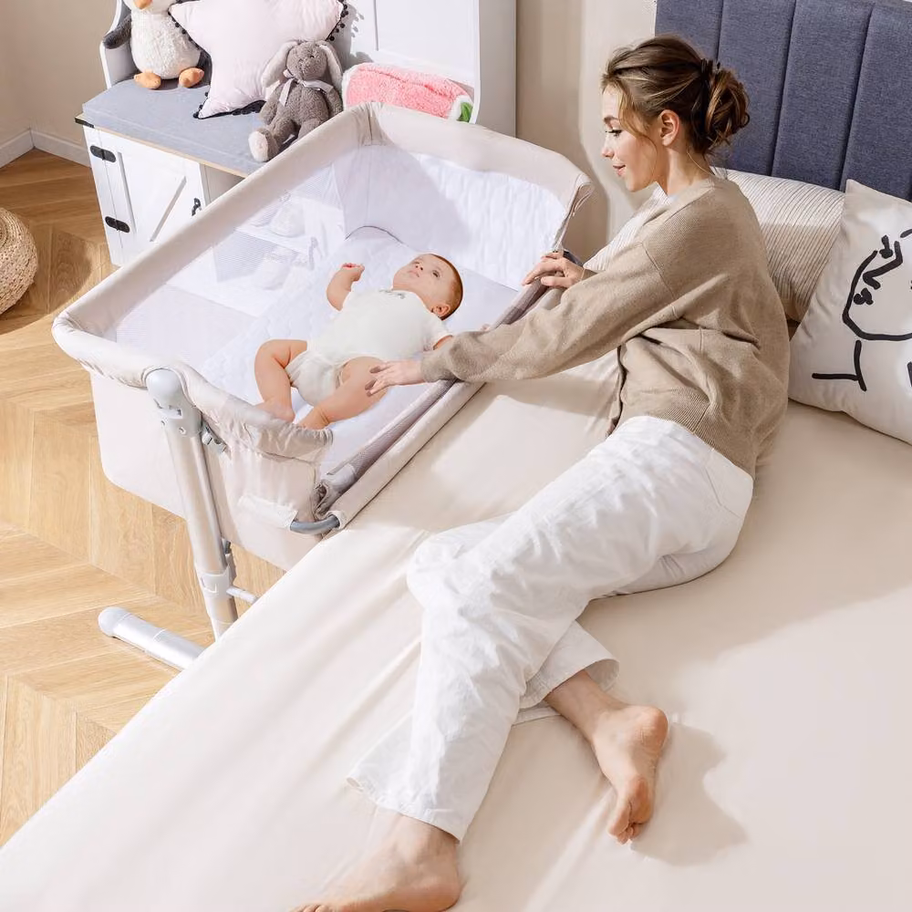 CASART Baby Bassinet Bedside Sleeper Crib with Adjustable Height in Beige – 2