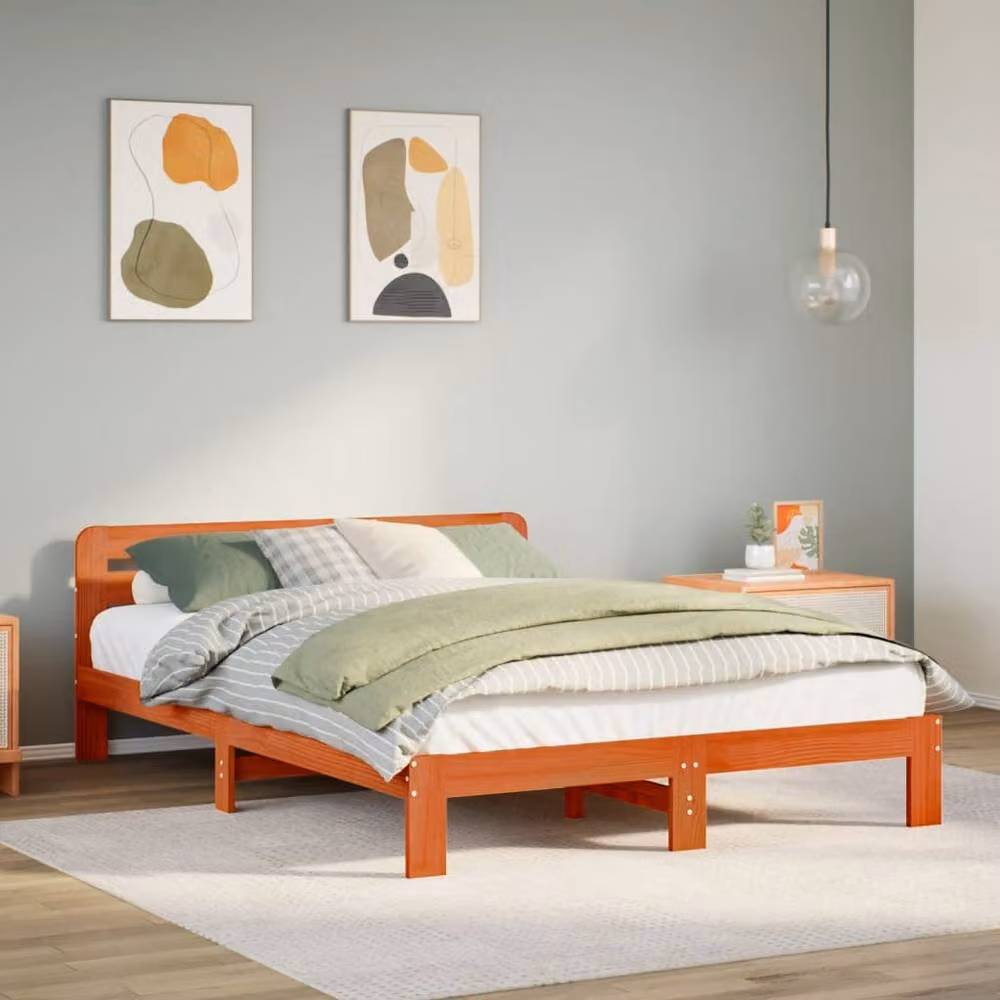 Berkfield Home Wax Brown Solid Pine Wood Bed Frame W/D/H: 140 x 200 cm – 2