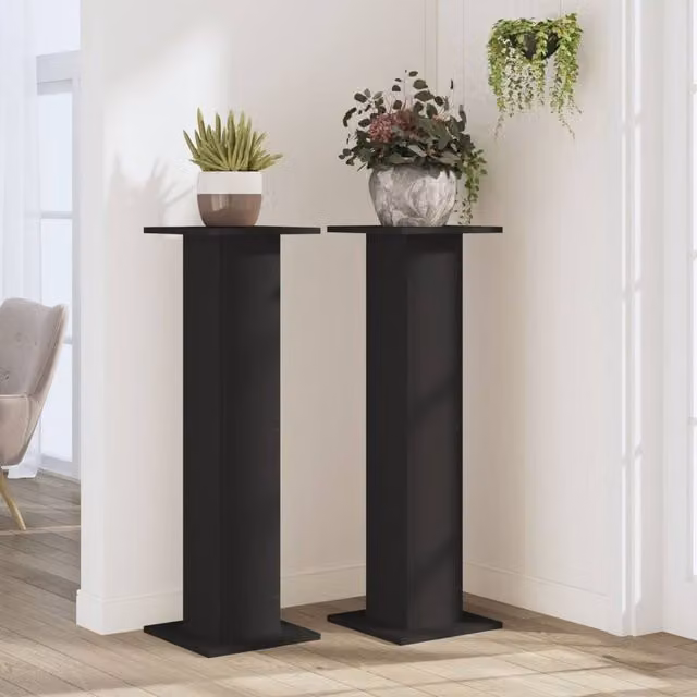 Berkfield Home Set of 2 Black Minimalist Plant Stands in Engineered Wood, W/D/H: 30 x 30 x 95 cm