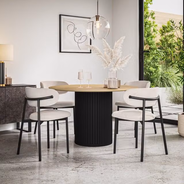 More4Homes Arlo Modern Round Marble Dining Table Set with 6 Chairs in Orange and Walnut